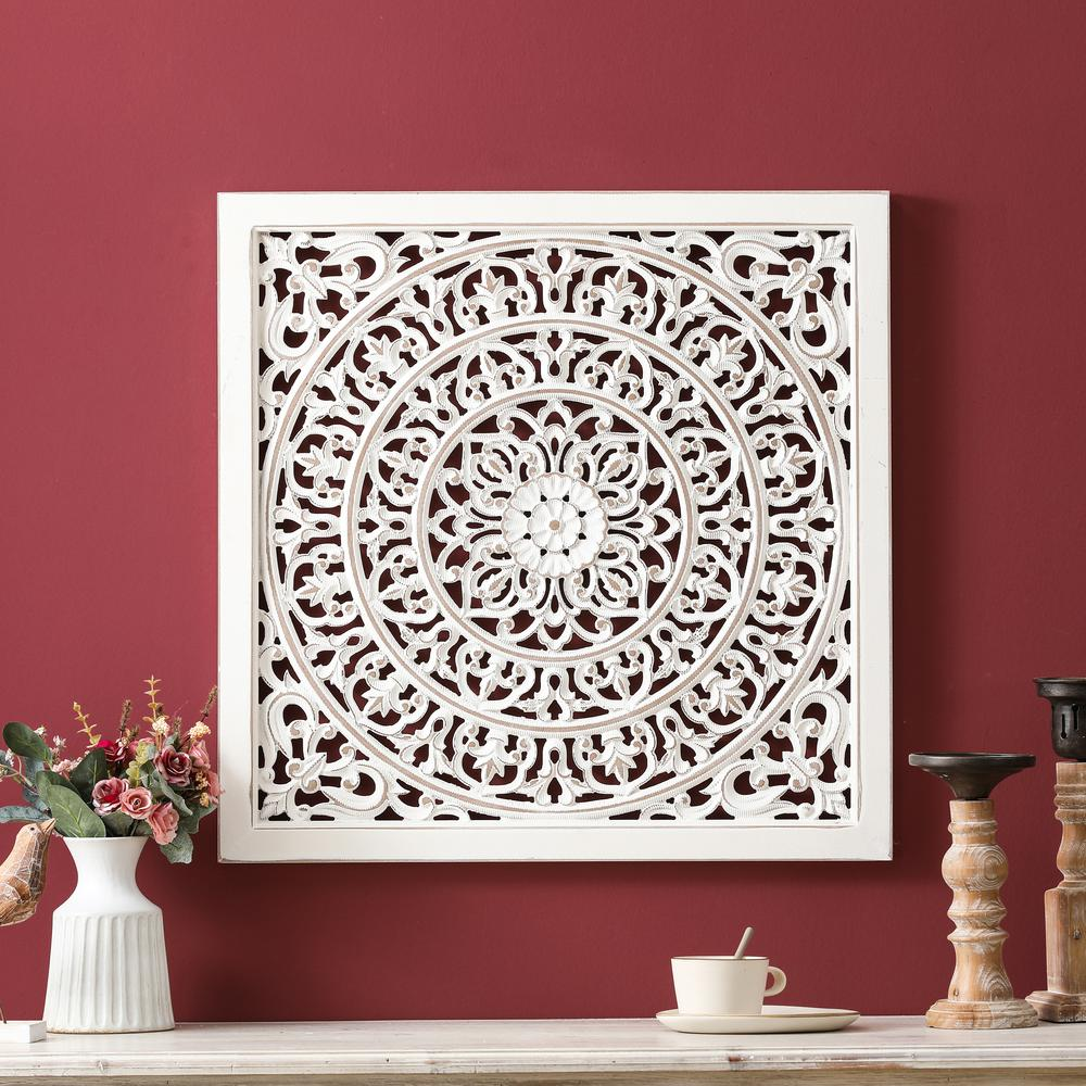 Blooming Charm: Square Wood Panel with Floral Design