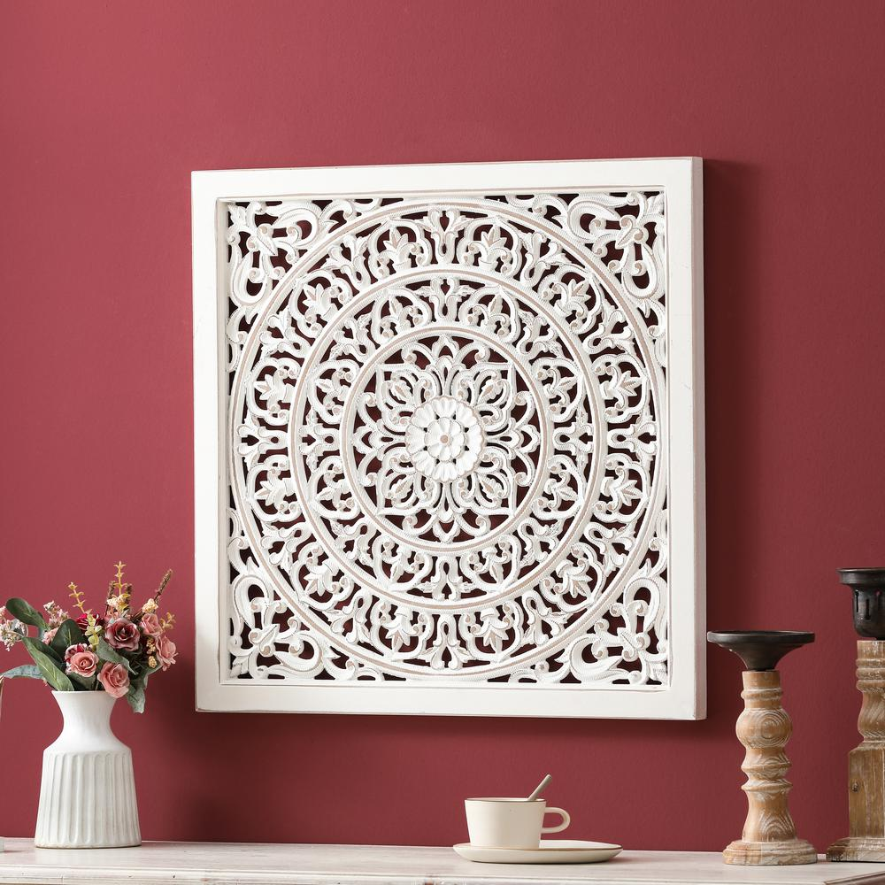 Blooming Charm: Square Wood Panel with Floral Design