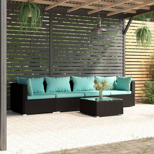 Weather-Resistant Poly Rattan Patio Set in Aqua | Comfortable Cushions | Modular Design