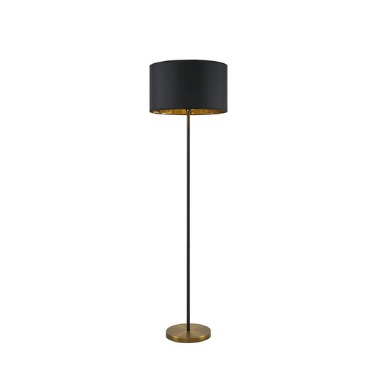 Golden Eclipse: Sleek Black Metal Floor Lamp with Gold Accents