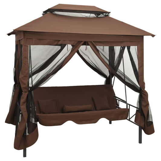 Spacious Gazebo Swing Bench in Coffee | Convertible to Bed