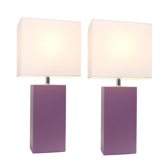 Karla Purple Leather Table Lamps with White Shades (Set of 2)