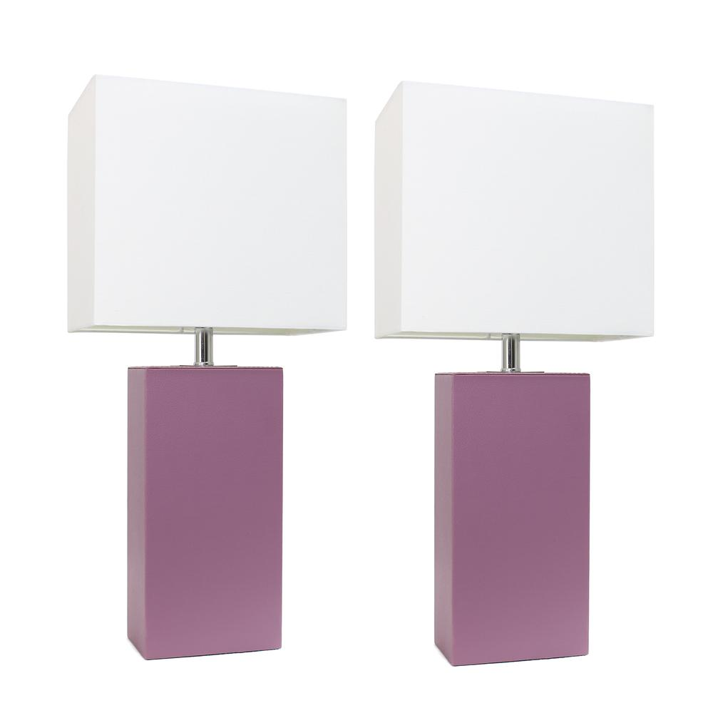 Karla Purple Leather Table Lamps with White Shades (Set of 2)