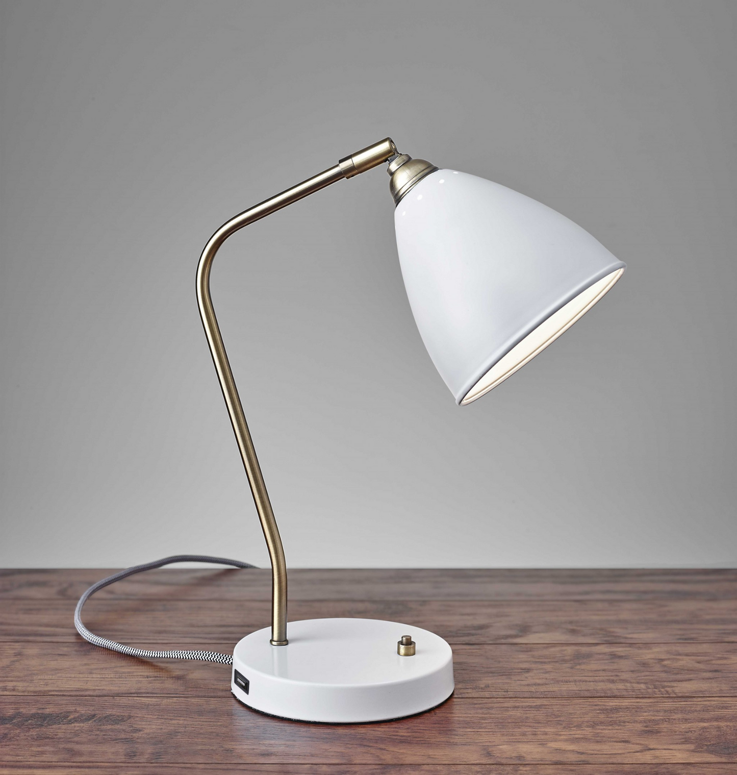 Mid-Century Modern Desk Lamp with Brass Accents