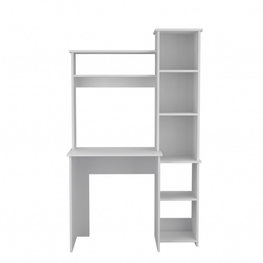 Minimalist White Desk with Bookshelf