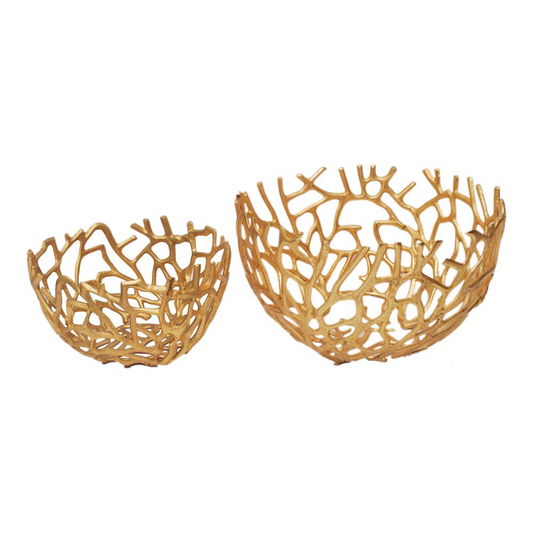 Set of 2 Gold Aluminum Nest Bowls | Perfect for Decor or Fruit