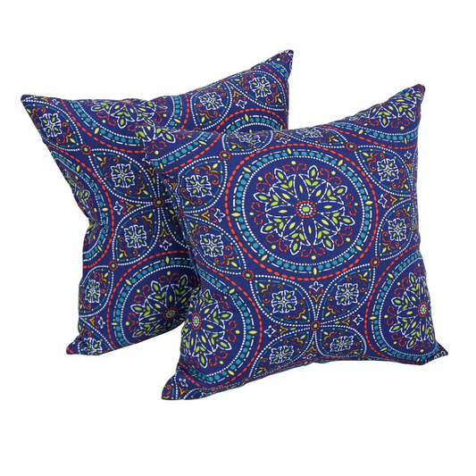 Bohemian Bliss: 17" Indigo Mandala Outdoor Pillows