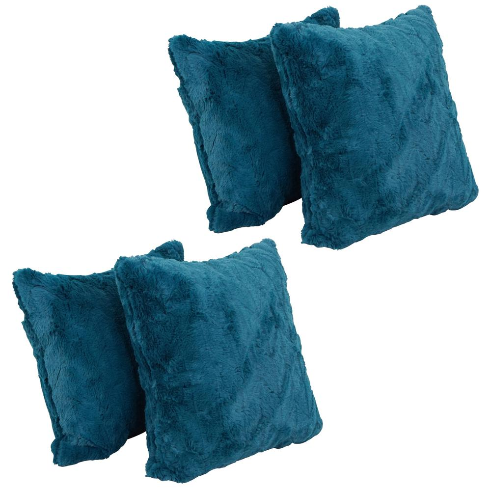 Teal Dream Faux Fur Throw Pillows (Set of 4)