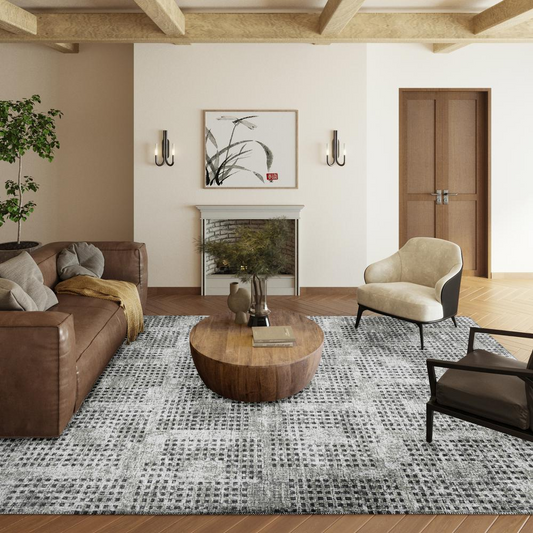 Elaina Grey: Striking 9' x 12' Geometric Area Rug in Charcoal & Ivory