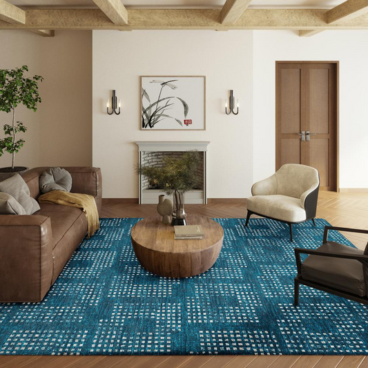 Elaina Blue : Grand (10' x 14') Contemporary Geometric Area Rug in Striking Blue