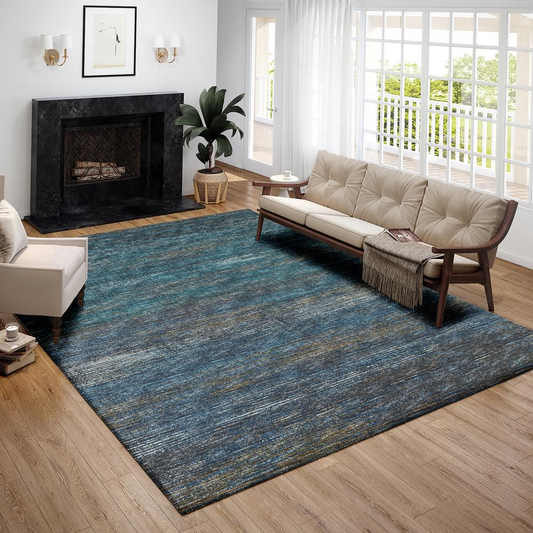 Marlee Blue: Breezy Blue Striped 10' x 14' Area Rug in Transitional Style