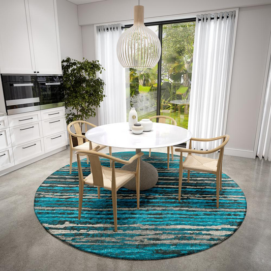 Bravado Peacock: 8' x 8' Vibrant Teal Geometric Stripes Area Rug