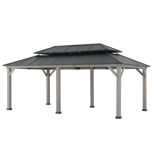 Premium Cedar Wood Gazebo | Rust-Resistant Aluminum Roof | 12x20ft