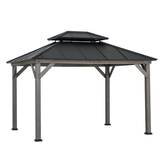 10x12ft Cedar Wood Gazebo with Steel Roof