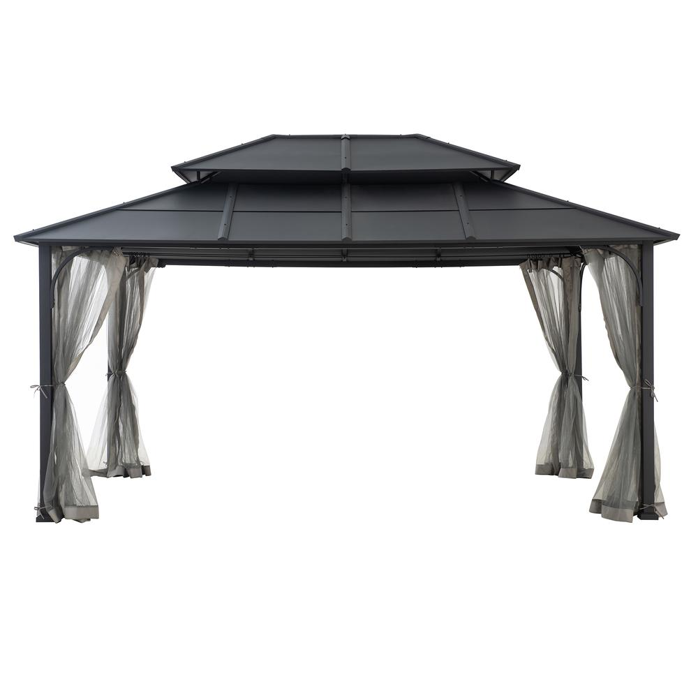 Sunjoy 12'x16' 2-Tier Hardtop Gazebo with Steel Frame & Mosquito Netting