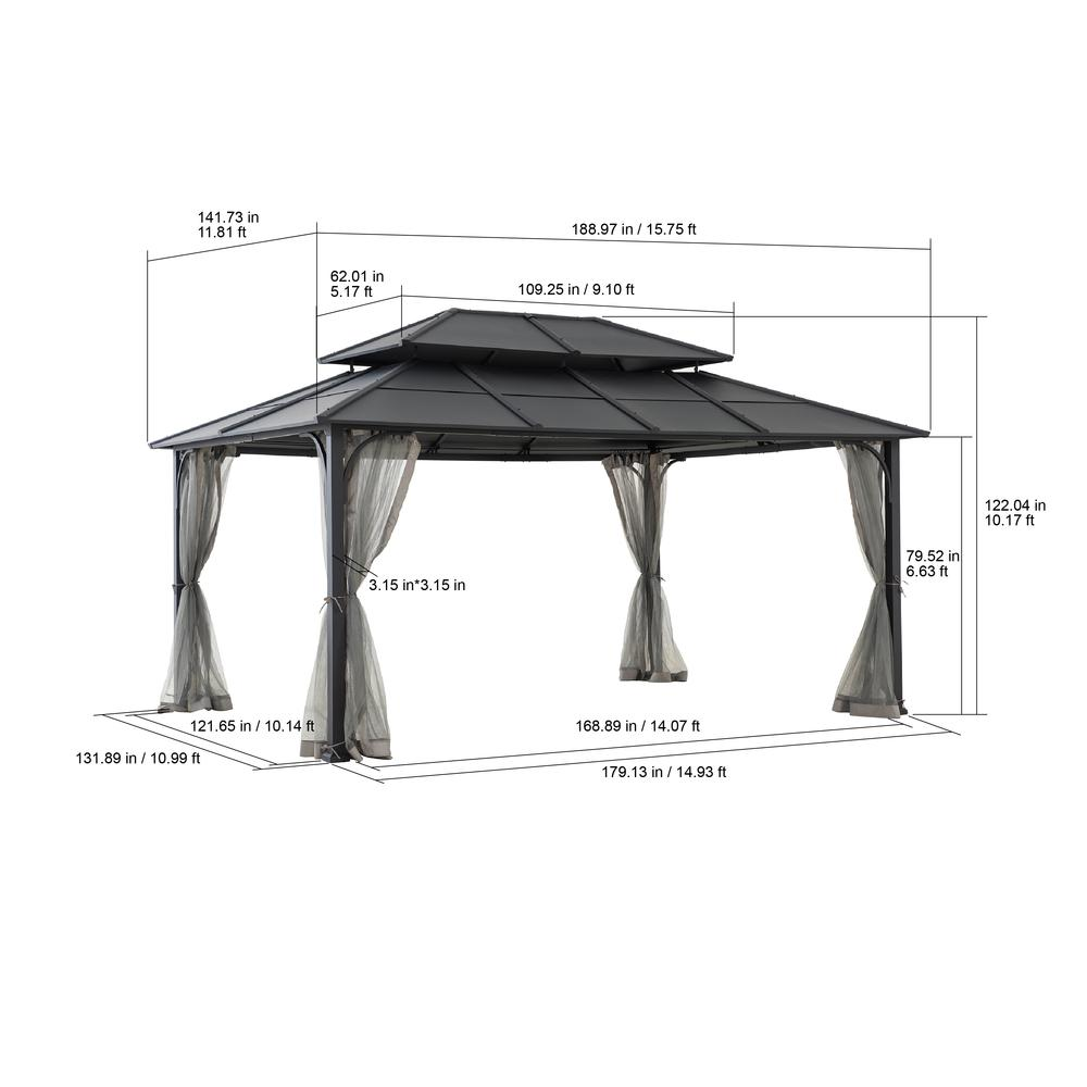 Sunjoy 12'x16' 2-Tier Hardtop Gazebo with Steel Frame & Mosquito Netting