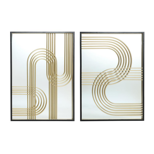 Modern Loop Drama: Rectangular Wall Mirrors with Gold Accents (Set of 2)