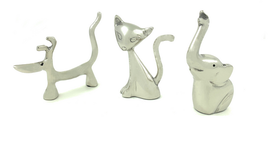 Dog, Cat, & Elephant Ring Holder Trio