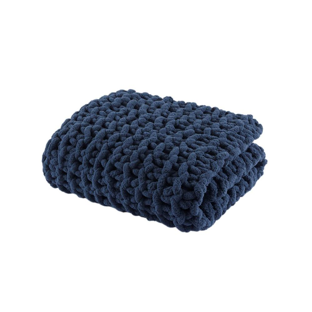 Decor Dorks Essentials: Hand-Knitted Denim Blue Chenille Blanket