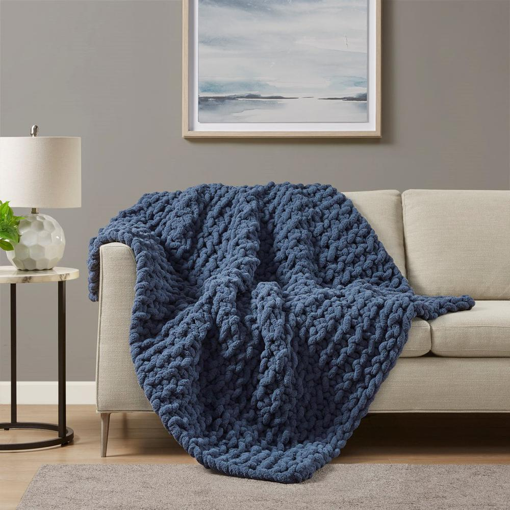 Decor Dorks Essentials: Hand-Knitted Denim Blue Chenille Blanket