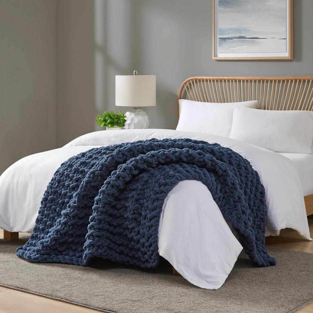 Decor Dorks Essentials: Hand-Knitted Denim Blue Chenille Blanket