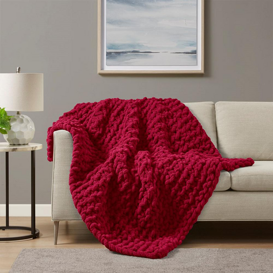 Decor Dorks Essentials: Hand-Knitted Burgundy Chenille Blanket