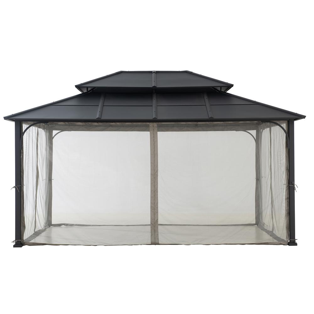 Sunjoy 12'x16' 2-Tier Hardtop Gazebo with Steel Frame & Mosquito Netting