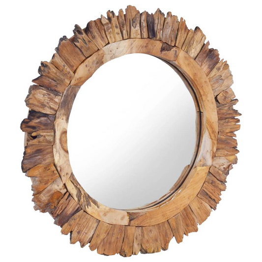 23.6" Handcrafted Teak Petal Wall Mirror