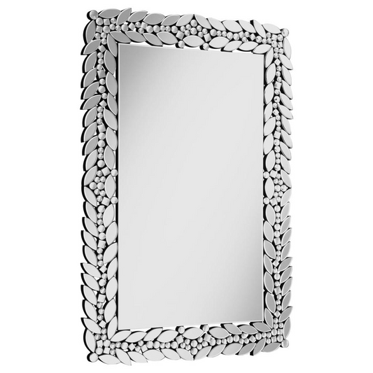 Botanical Brilliance: Mirrored Leaf Wall Mirror with Faux Crystals