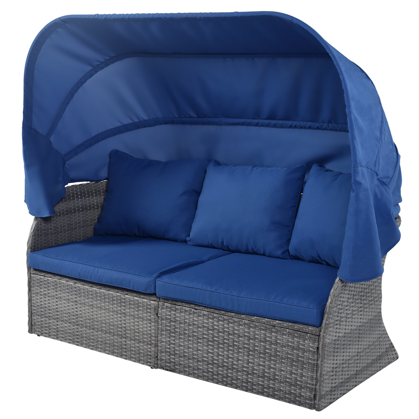 7-Piece Outdoor Royal Blue Patio Set | Retractable Canopy | Adjustable Seating