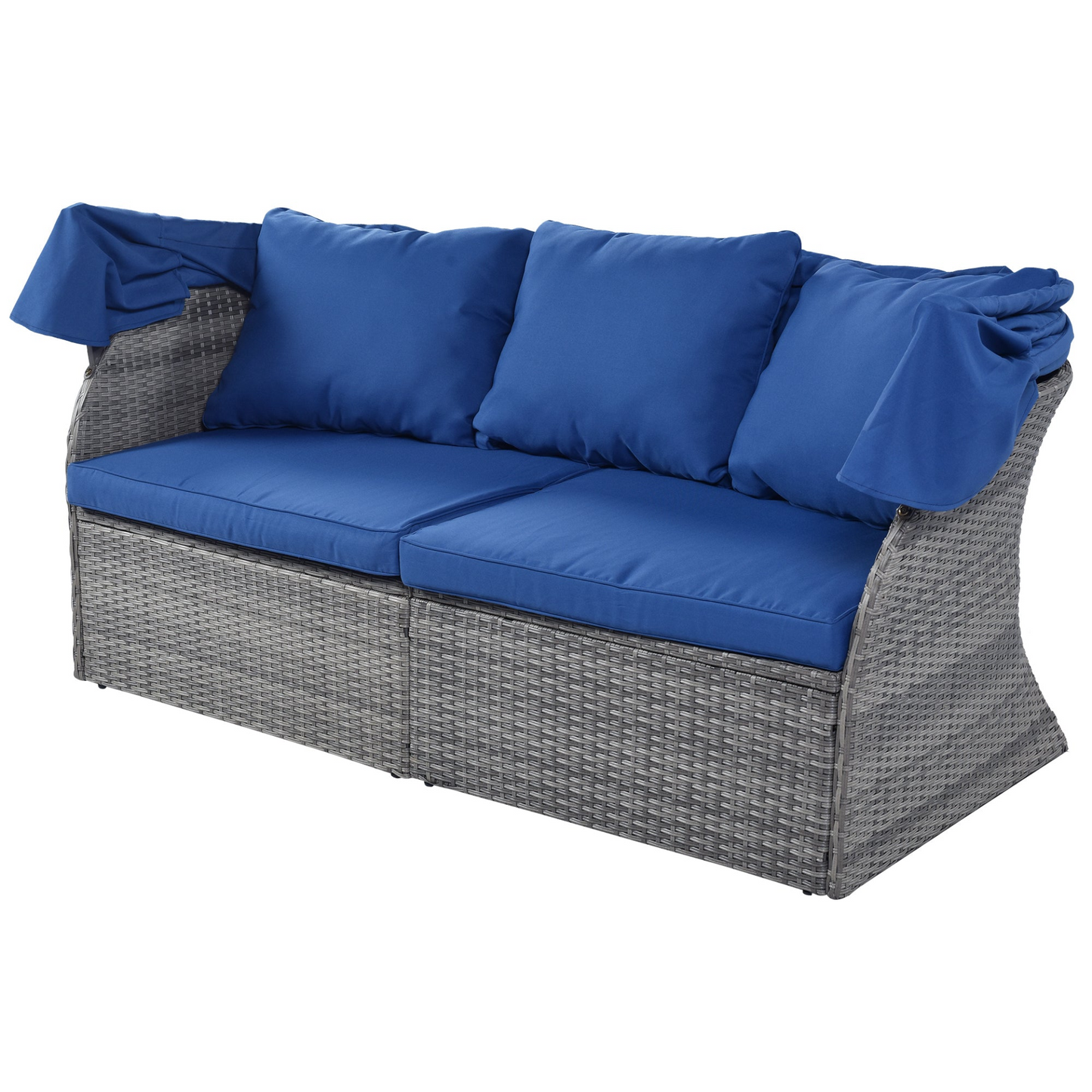 7-Piece Outdoor Royal Blue Patio Set | Retractable Canopy | Adjustable Seating