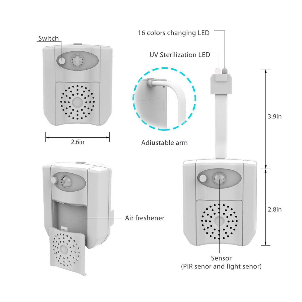 Germ-Free Toilet Light with UV Sanitizer and Aromatherapy