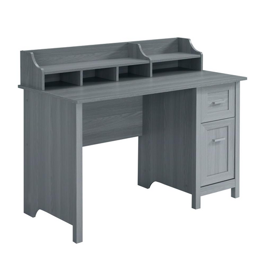 Grey Office Desk with Built-in Hutch