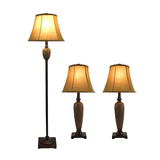 Madeline Textured Bronze Lamp Collection with Fabric Shades